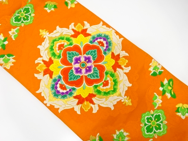JAPANESE KIMONO / ANTIQUE FUKURO OBI / SILK / WOVEN FLOWER CREST